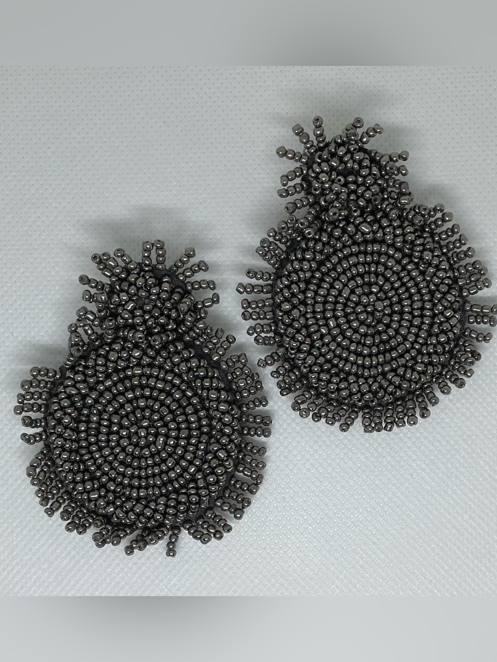 Gunmetal Sacred Heart Beaded Statement Earrings Boho Glam Boutique Style.